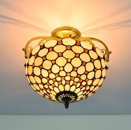 Tiffany style stained glass ceiling lights E27 hotel hall lamp AC220V Minimalist white chandelier TF095