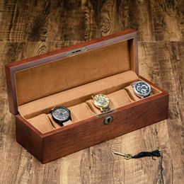 Retro Wooden Watch Box with Key Watch Holder Box For Watches Men Rectangle/Square Jewellery Organiser 6 Grids Organiser