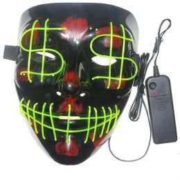 Halloween Christmas Led Luminous Mask Dollar Grimace Bloody EL Wire Party Mask Club Bar DJ Glowing Full Face Masks Led Mask