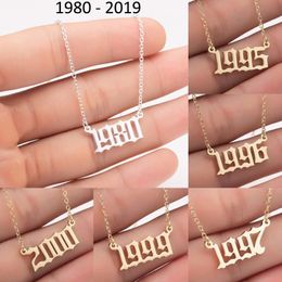 Custom Birth Year Number Necklaces Stainless Steel Personalized Women Initial Pendant Necklace Mens Special Birthday Jewelry Gifts 1980-2019