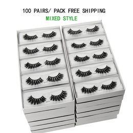 Wholesale 100 pairs bulk 3d faux mink lashes thick fluffy dramatic eyelash false eyelashes natural long fake lash with LOGO