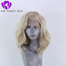 Glueless High Temperature Fibre Natural Hair Wigs short body wave Blonde Synthetic Lace Front Wig For American Women