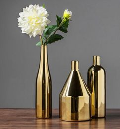 Nordic creative ceramic vase golden dried flower flower arrangement home modern living room table soft decoration decoration