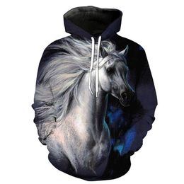 newese fashion sweatshirt men women 3d hoodies print white horse animal pattern unisex outerwear hooded spring hoodies