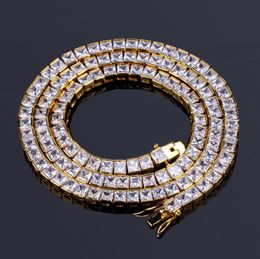 Gold&Silver Colour Iced Out 1 Row 6mm Micro Pave CZ Stone Necklace 18" 22" Length Box Chain Hip Hop Jewellery For Men