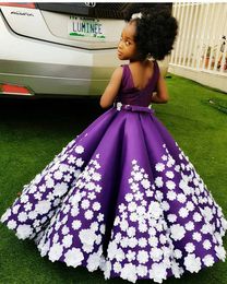 cute purple flower girl dresses ball gown first holy communion dresses floor length appliqued girl pageant dresses