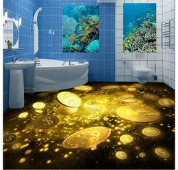Customised 3D photo mural wallpaper pvc self-adhesive waterproof flooring wall sticker Dreamy beautiful gold coin starry 3D floor