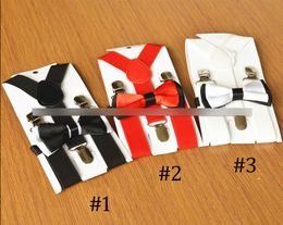 Fashion Children suspender boys girls suspender Kids Y-shape adjustable durable braces elastic belts Bows tie 2pcs sets Y2594