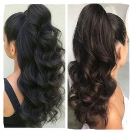 Human Clip Ins Ponytail For Women Natural Black Body Wave Clip in Human Hair Extensions Mongolian Remy Hair Double Weft Hairpieces 160g