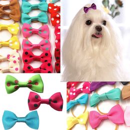 Cute Ribbon Pet Grooming Accessories Handmade Small Dog Cat Hair Bows With Elastic Rubber Band yq01218