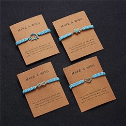 Adjustable Handmade Love Turtle Owl Dolphin Pendant Wish Blue Rope Braided Animal Charm Bracelet Paper Card Hot Jewellery Gifts