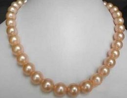 Natural round 12-13mm South Sea rose gold pearl necklace 18 "14k gold