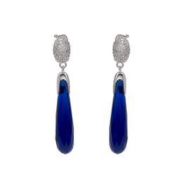 Wholesale- gorgeous retro earrings Baoman blue long crystal drop eggplant sparkling diamond earrings silver
