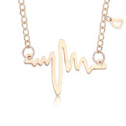 heartbeat stethoscope Canada - Trendy Medical Ecg Heart Necklaces Pendants Simple Gold Silver Stethoscope Heartbeat Clavicle Chain Necklace For Nurse Doctor