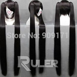 FREE SHIPPING+ ++ Long BLACK ROCK SHOOTER Black Anime Cosplay wig+ 2Clip On Ponytail COS