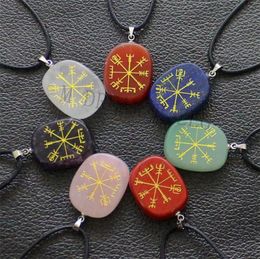 2024 Nordic Religiöse Halskette Anhänger Natürliche Kristall Ornament Halskette Vegvisir Schönes Geburtstagsgeschenk Unisex Kompass Charms Muster Anhänger