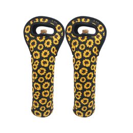 Neoprene Wine Bottle Holder Sunflower Printed Wine Totes Water Bottle Holders Cooler Bag Event Party Decor Gift Bag