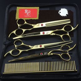 with leather case High-grade poetry kerry 7.0 inch 62HRC hardness 4CR stainless steel 4 hair scissors kit