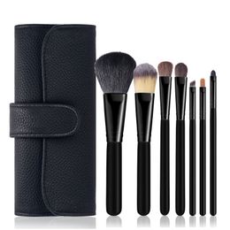 7pcs Soft Goat Hair Make up Brushes Set Powder Foundation Blusher Face Kabuki Brush Eyeshadow Eyebrow Lip Brush wood Handle Cosmetics Tools