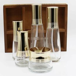 30 45 100 120ML Empty Clear Glass Emulsion Bottle With Pump Head Cosmetic Foundation Travel Containers 30ML Glass Cream Jars With Liner