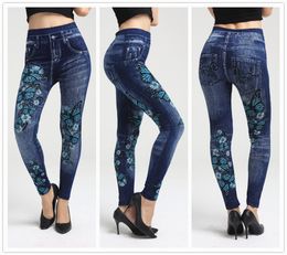 Faux Denim Jeans Leggings Blue Butterfly Print Leggings Women Imitation Jean Slim Fitness Leggings Elastic Seamless Leggins Trousers YM8267