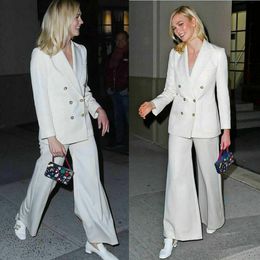 2020 White Women's Pant Suits Slim Fit Double Breasted Ladies Office Business Evening Work Wear Tuxedos (Jacket+Pants)