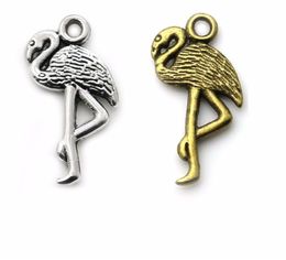 200Pcs/lot Antique Silver Plated Flamingo Charm Pendant Bracelets Jewelry Findings Accessories Making Craft DIY 23x13mm
