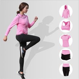 Yoga Suit Women Sports Outdoor Running and Body-building Coat Women New Five-piece Fitness Suit in Spring and Summer of 2019