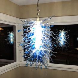 Lamp Blue Glass Crystal Chandeliers Pendant Light for Villa Staircase High Hanging Chandelier Lamps Latest Living Room Lights