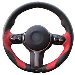 Hand sewing custom Black Leather Red Leather Car Steering Wheel Cover for BMW F87 M2 F80 M3 F82 M4 M5 F12 F13 M6 F85 X5 M F86 X6