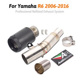 R6 Slip-on Motorcycle Exhaust System YZF R6 carbon Exhaust Tip Baffle Pipe Middle Connect Link Tube for YZF 2006-2016