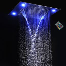 Bathroom Luxury 31" Large LED Colorful Shower Faucet 304 Stainless Steel Rainfall Waterfall ShowerHead 600*800mm With Remote controller