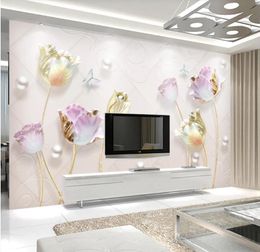 Relief new Chinese style simple jewelry three-dimensional tulip background wall decoration painting 3d wallpapers