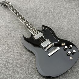 2023 Hot Black Electric Guitar med Ebony Fingerboard Cross Inlay 22 Frets Factory Custom Hardware