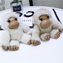 Real Genuine Fur Monkey Toy Doll Bag Charm Keychain Pendant Gift