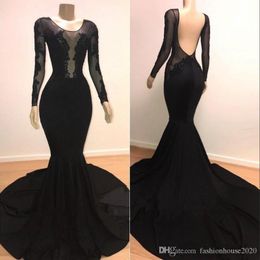 Arrival Elegant New Black Mermaid Dresses Sheer Jewel Neck Lace Appliques Open Back Formal Evening Gowns Red Carpet Party Dress