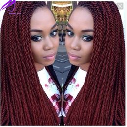 26inch Synthetic Lace Front Wigs Burgundy red Long Twist Braids Wig Glueless Braided hair For Black Women Daily Wear