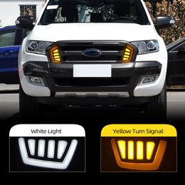 2Pcs For Ford Ranger 2015 2016 2017 2018 LED DRL Daytime Running Light Daylight fog lamp with Turn Signal GRILLS LAMP