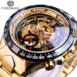 -CWP Forsining Watches Steel Steel Classic Series Transparent Golden Movimiento Steampunk Hombres Mecánico Esqueleto Top Marca de lujo