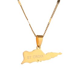 Stainless Steel Map of ST. Croix Pendants Necklace Croix Trendy Maps Chain Jewellery