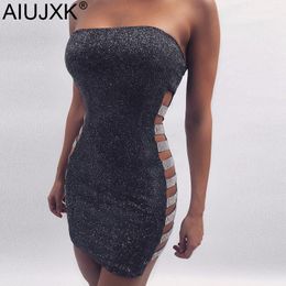 AIUJXK New 2019 Spring Sexy Strapless Dress Side Hollow Patchwork Female Summer Dresses Sleeveless Bodycon Elegant Clothes SLY15