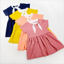 Girls Dresses Baby Clothes Ins Summer Bowknot Dress A Line Loose Dress Candy Fashion Dress Party Short Sleeve Dresses Kids Clothing B6052