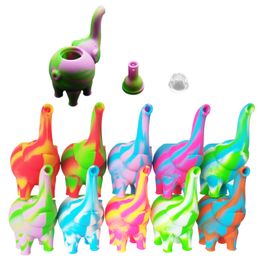 Bubbler Elephant-shape Mini Water Pipes Portable Travel Oil Wax Dab Rigs Dry Herb Food Grade Silicone Bong Smoking Pipe With Glass Bowl