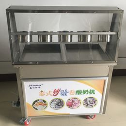 220v/110V double pan fried ice cream machine yogurt ice cream machine 2 compressor ice roll machine R410a