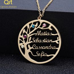 Statement family tree necklace Iced Out custom name Birth Stone choker Gold stainless steel jewelry personalized Christmas Gift