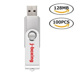 Silver Rotating USB Flash Drives 100 Lots 128MB Swivel USB 2.0 Metal Thumb Pen Drives Memory Sticks Storage for Computer Laptop Tablet