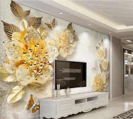 mural 3d wallpaper 3d wall papers for tv backdrop Golden upscale diamond flower jewel wall background