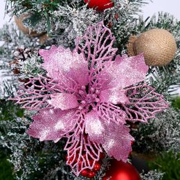 Artificial Christmas Flowers Glitter Fake Flower Merry Christmas Tree Decorations for Home Gift Xmas Ornament