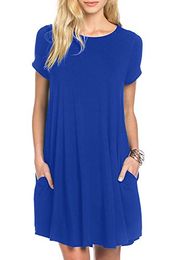 Imysty Womens T-Shirt Dress Casual Short Sleeve Swing Tunic with Pockets