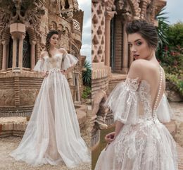 Belfaso Wedding Dresses 2019 Jewel Illusion Lace Appliques Beach Bridal Gowns Sweep Train A-Line Wedding Dress Vestido De Novia